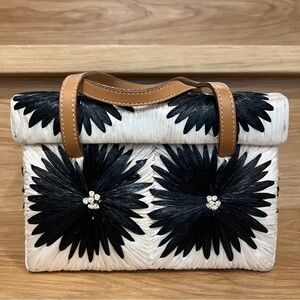 RARE Kate Spade “Cabo Holiday” Black and White Floral Raffia Basket Bag